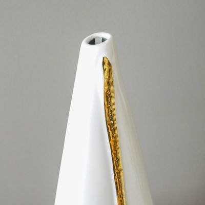 Zenith Ceramic Vase White/Gold 14X14X38Cm 