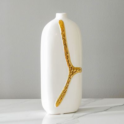 Zenith Ceramic Vase White/Gold 14X14X31Cm 