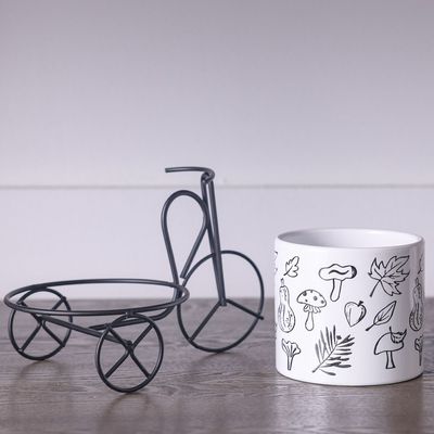 Opulence Cycle Planter With Metal Stand White And Black 19X12.5X14Cm