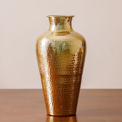 Abriz Hammered Tall Vase 21X21X40 Cm, Champagne Gold