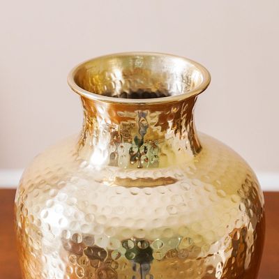 Abriz Hammered Tall Vase 21X21X40 Cm, Champagne Gold