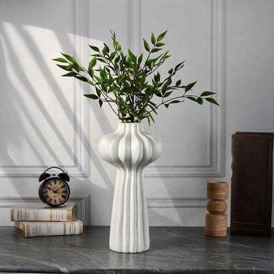 Norwich Ceramic Flutted Vase M 22X22X44.5Cm White