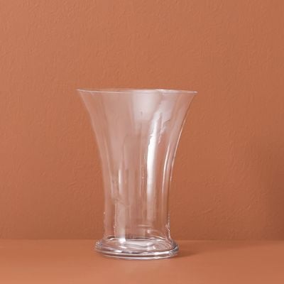 Vetro Ribbed Conical Clear Glass Vase 19X25Cm