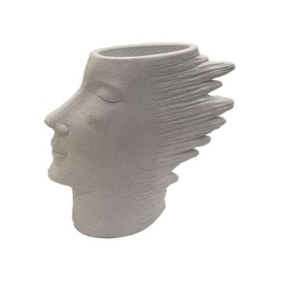 Mateo Polyresin Face In The Wind Planter White 81X23X72Cm