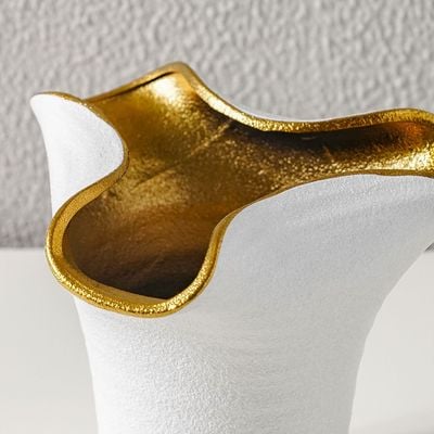 Mateo Ceramic Abstract Rim Vase White/Gold 24X22X22Cm