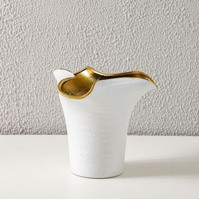 Mateo Ceramic Abstract Rim Vase White/Gold 24X22X22Cm