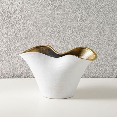 Mateo Ceramic Abstract Rim Vase White/Gold 36X21X21Cm