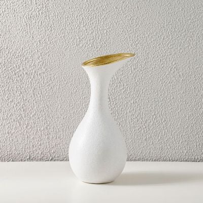 Mateo Ceramic Funnel Vase White/Gold 16.5X16.5X37 Cm