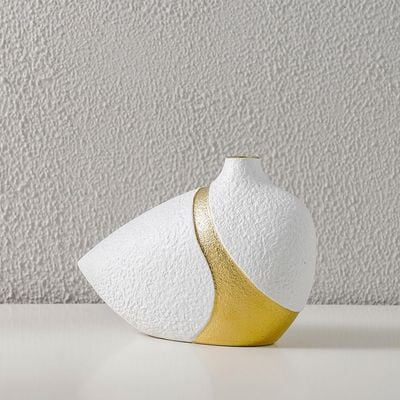 Mateo Ceramic 2-Tone Rift Vase White/Gold 30X11.5X20.5 Cm