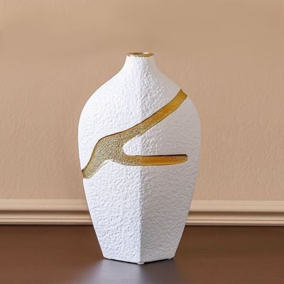 Mateo Ceramic 2-Tone Rift Vase White/Gold 18X10X30Cm