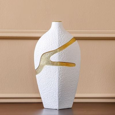 Mateo Ceramic 2-Tone Rift Vase White/Gold 20.5X11.5X37.5 Cm