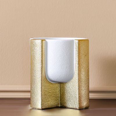 Mateo Ceramic Dothy Planter White/Gold 17.5X17.5X19.5Cm