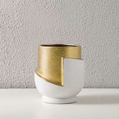 Mateo Ceramic Dothy Planter Sml White/Gold 20X20X22 Cm