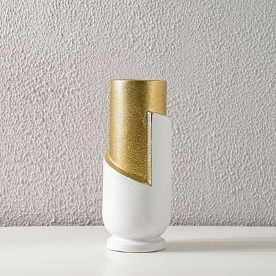 Mateo Ceramic Dothy Planter Tall White/Gold 12.5X12.5X30.5Cm