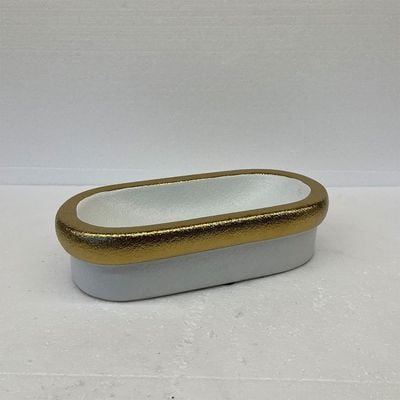 Mateo Ceramic Dothy Planter Wide White/Gold 29.5X15X7.5 Cm