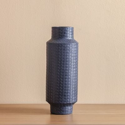 Ava Polyresin Cane Texture Vase Black 14X14X37Cm