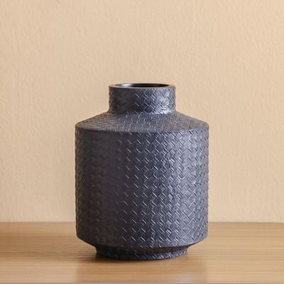 Ava Polyresin Cane Texture Vase Black 19X19X24Cm