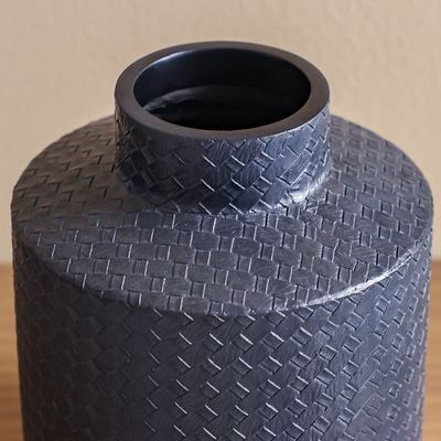 Ava Polyresin Cane Texture Vase Black 19X19X24Cm