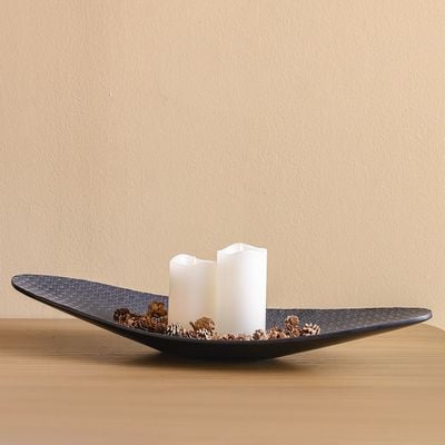 Ava Polyresin Cane Texture Platter Black 65.5X21X9.5Cm