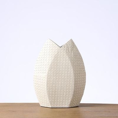 Ava Polyresin Cane Texture Vase White 25X10.5X32.5Cm