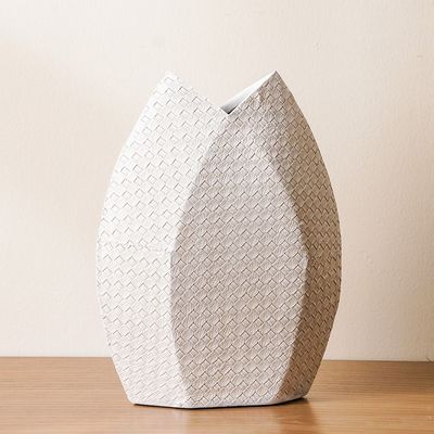 Ava Polyresin Cane Texture Vase White 25X10.5X32.5Cm