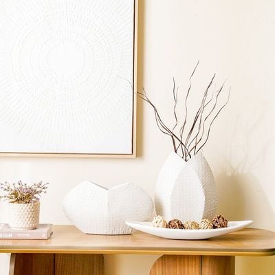 Ava Polyresin Cane Texture Vase White 35.5X13X20.5Cm