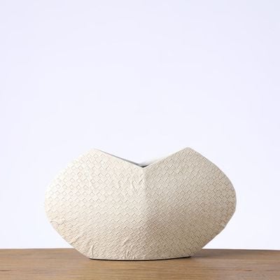 Ava Polyresin Cane Texture Vase White 35.5X13X20.5Cm