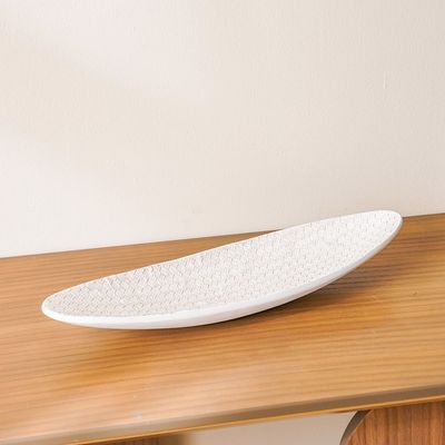 Ava Polyresin Cane Texture Platter White 49X15X6Cm