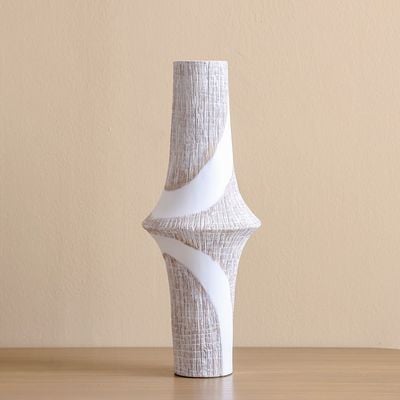 Ava Polyresin 2-Tone Textured Vase White 18X18X47Cm