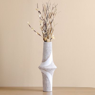 Ava Polyresin 2-Tone Textured Vase White 18X18X47Cm