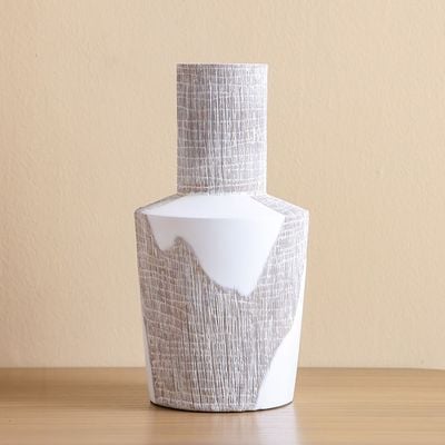 Ava Polyresin 2-Tone Textured Vase White 18.5X18.5X35Cm