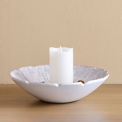 Ava Polyresin 2-Tone Texture Platter White 31X31X8.5Cm