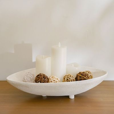 Ava Polyresin Drop Sand Texture Platter White 50X29X11Cm