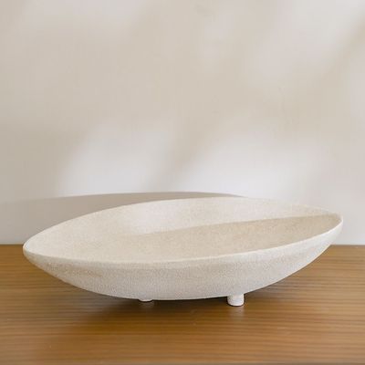 Ava Polyresin Drop Sand Texture Platter White 50X29X11Cm