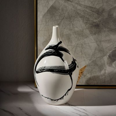 Florence Ceramic Faceted Fat Curved Urn Vase 17X17X29Cm