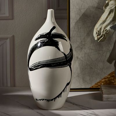 Florence Ceramic Faceted Thin Curved Urn Vase 18X18X39Cm