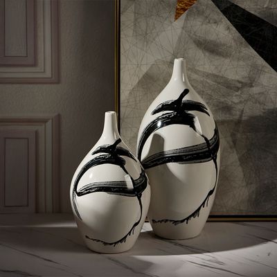 Florence Ceramic Faceted Thin Curved Urn Vase 18X18X39Cm