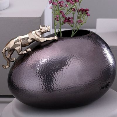 Onyx Metal Pacing Panther Vase Small Chrome 25.5X18X18 Cm
