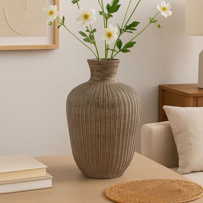 Euphoria Terracota Trumpet Vase Antique Brown 25.7X25.7X36Cm