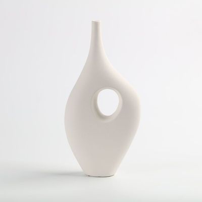 Euphoria Terracota Vertical Abstract Vase White 17.5X5.5X35.5Cm