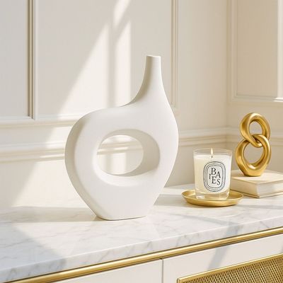 Euphoria Terracota Horizontal Abstract Vase White 20.8X5.5X24.5Cm
