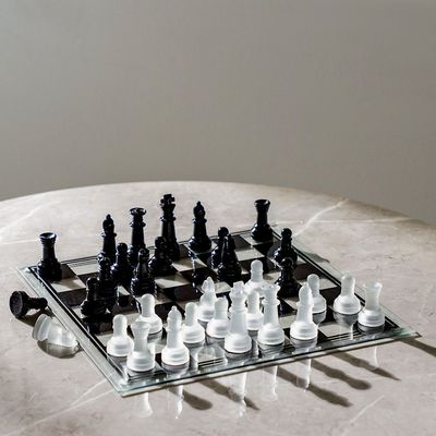 Percy Glass Chess Board Black/White 35x35Cm 