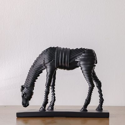 Florence Polyresin Anstract Eating Horse Black 32X8.5X24Cm