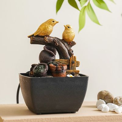 Stalaca Mini Bird Fountain with Color Light - Brown/Gold - 13x12x18 cm