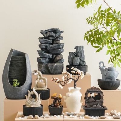 نافورة طيور صغيرة من ستالاكا مع ضوء ملون - بني/ذهبي - 13x12x18 سم