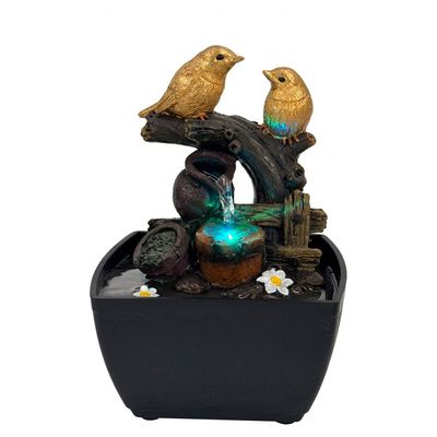 Stalaca Mini Bird Fountain with Color Light - Brown/Gold - 13x12x18 cm