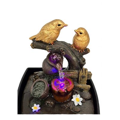 Stalaca Mini Bird Fountain with Color Light - Brown/Gold - 13x12x18 cm