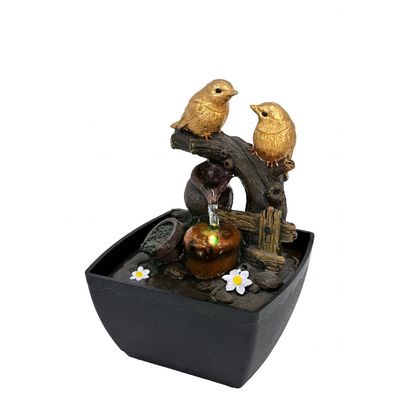 Stalaca Mini Bird Fountain with Color Light - Brown/Gold - 13x12x18 cm