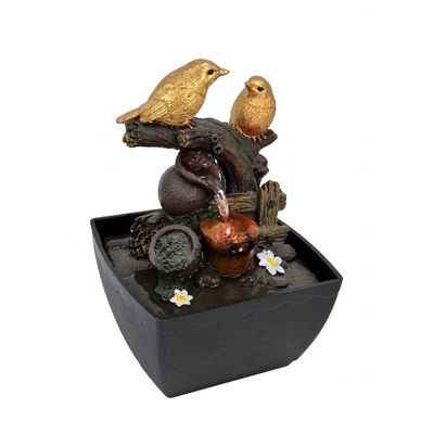 Stalaca Mini Bird Fountain with Color Light - Brown/Gold - 13x12x18 cm