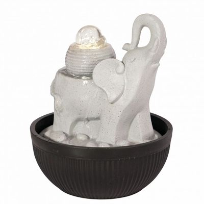 Stalaca Elephant Fountain with Rolling Ball & Yellow Light - Grey - 21x21x26 cm